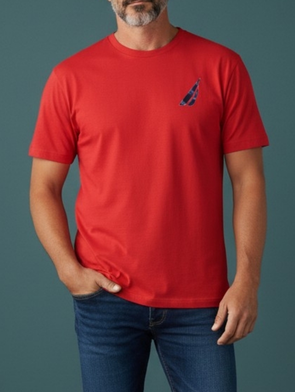 NAUTICA Red Short Sleeve Tee with Sail Logo